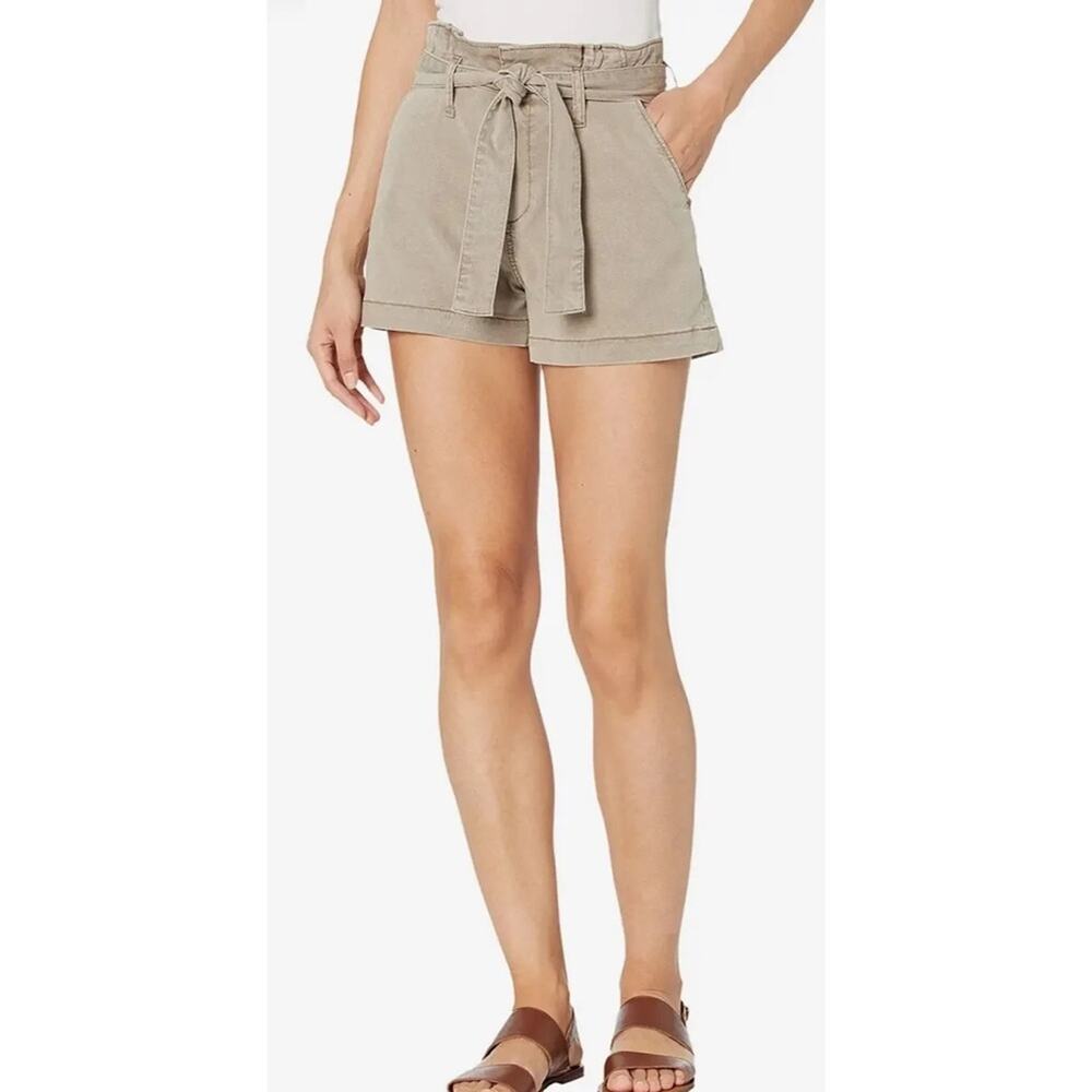 PAIGE Anessa Shorts High Waisted Pleated Waistband Vintage Moss Taupe Sz31 b10